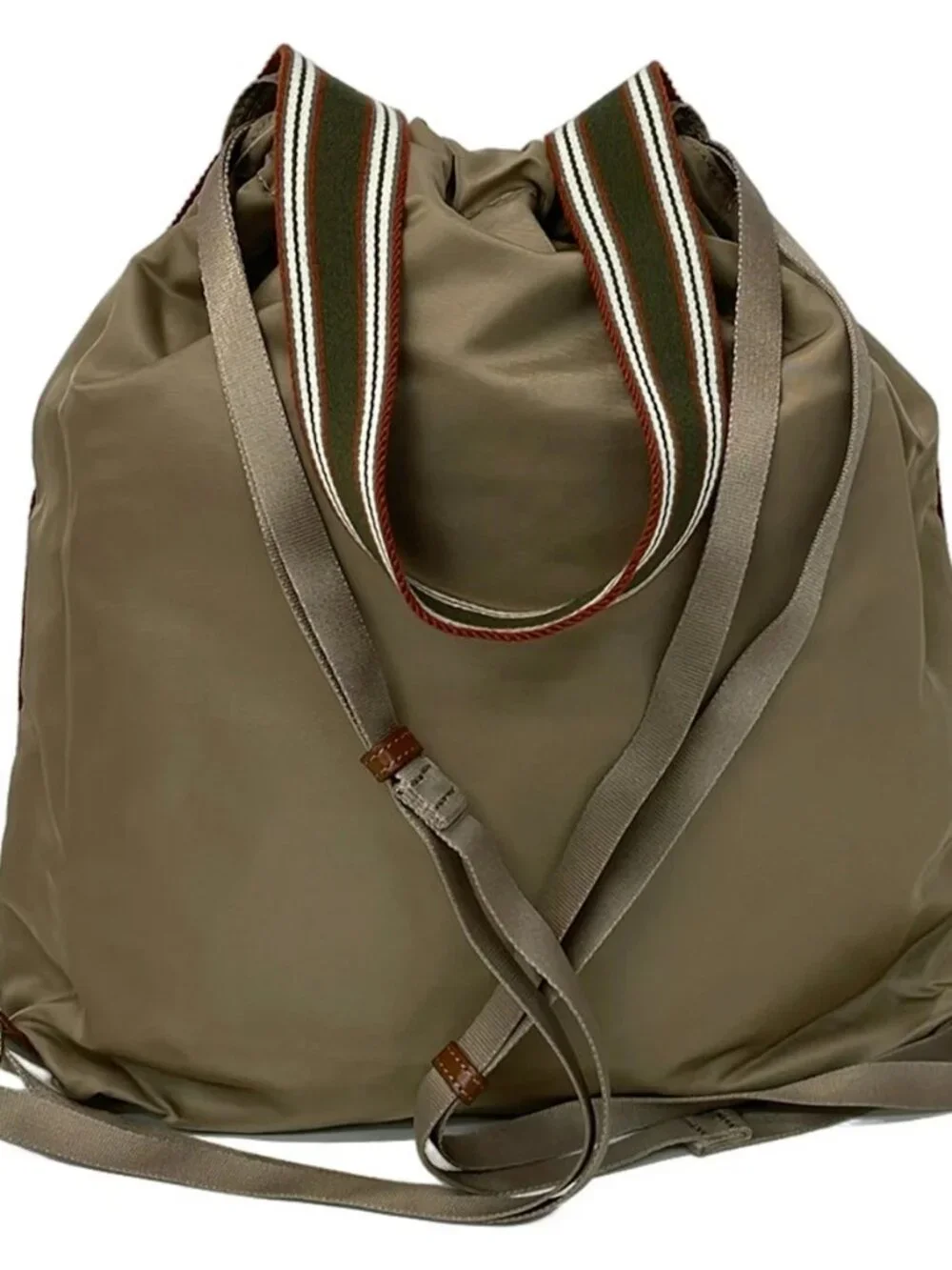 HerSchedule Beige Dark Brown Multi Nylon Leather Backpack